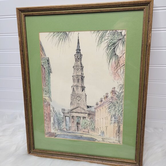 RARE Julia Homer Wilson Framed Lithograph St. Philip's Church Charleston S.C. - Picture 6 of 10